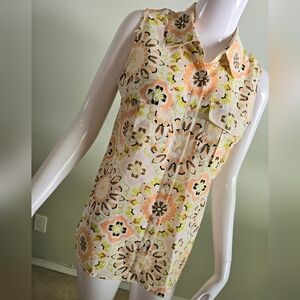 🌈Ann Taylor Petite Floral Retro Button Down Collared Tank Top Size Small SP